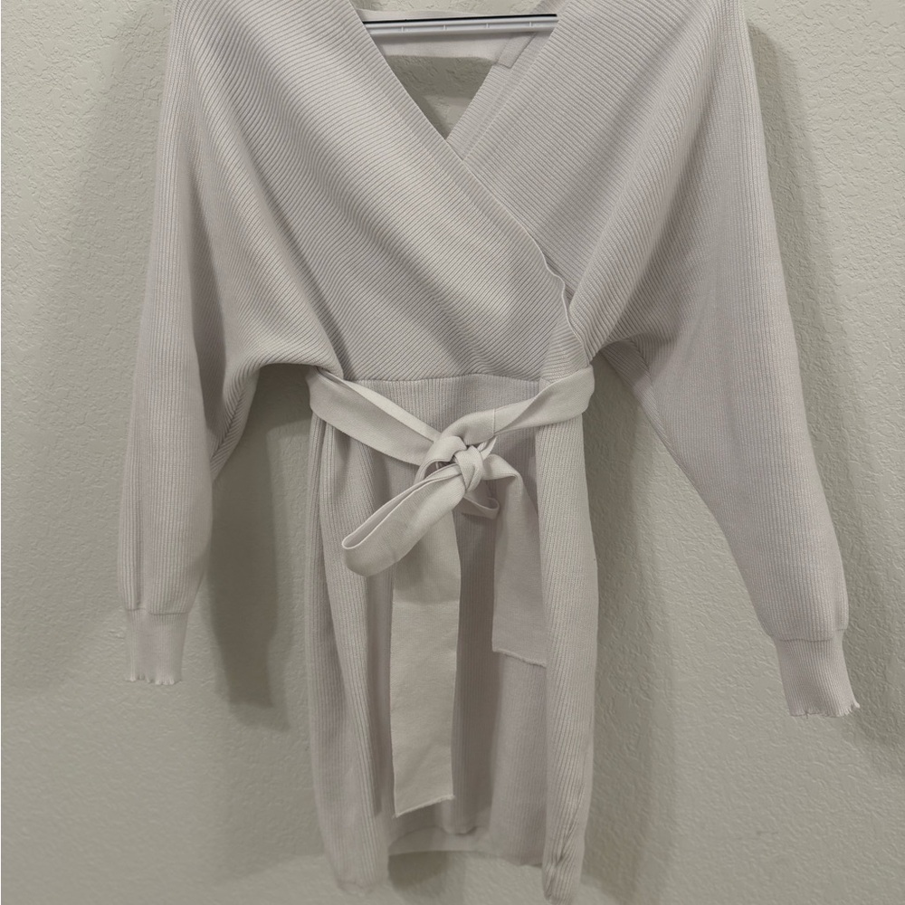 Women's Ribbed Wrapped Dress - White